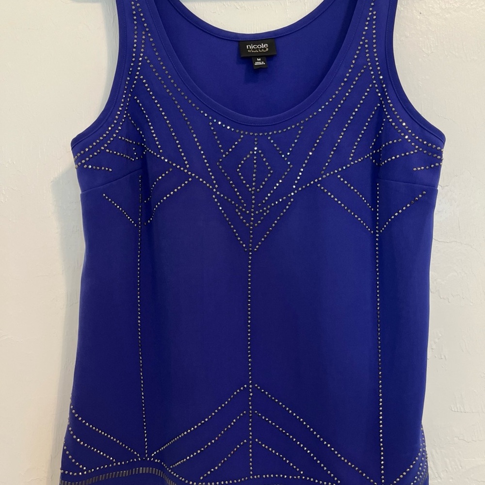 Nicole by Nicole Miller Royal Blue Embellished Tank Top - Picture 3 of 7